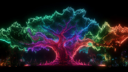 Wall Mural - luminous tree of life a symbol of growth and connection illuminated in glowing spectrum colors