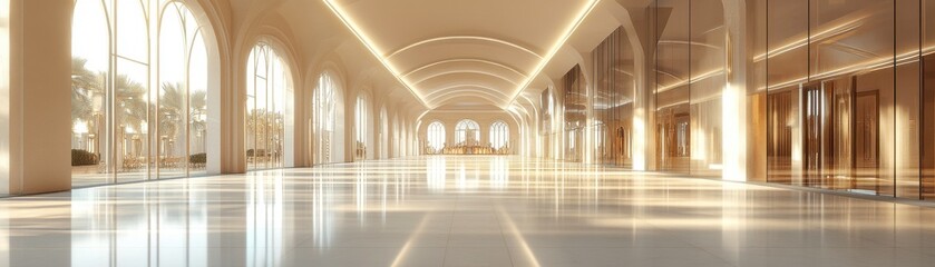 Poster - A spacious, well-lit interior with large windows and polished flooring, offering a modern and elegant atmosphere.