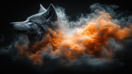 Canvas Print - Mystical Wolf in Smoky Cloud Studio Portrait