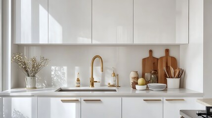 Aufkleber - Modern kitchen with sunlight, minimalist design, clean aesthetic