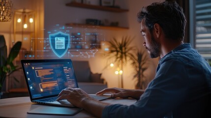 Poster - Cybersecurity Expert Working Late on Data Protection