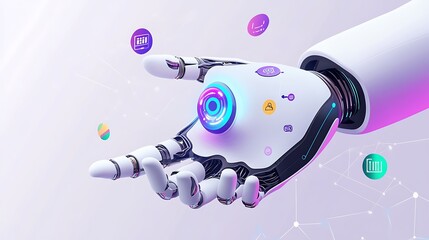 Poster - Futuristic robot hand, technology, innovation, digital art, concept, 3D render, graphic design, use in presentations