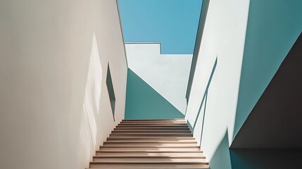 Aufkleber - Modern stairs interior bright sunlight, architectural view, interior design, minimalist