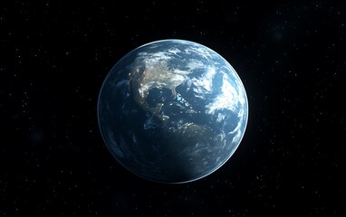 Poster - Earth view from space with city lights visible against a star backdrop. For education
