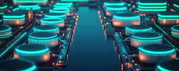Poster - plastic pollution idea. futuristic circuit board design with glowing elements and intricate patterns