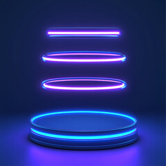 Poster - Modern Glowing Platform Display with Neon Accent Lights for Futuristic Product Showcase Design