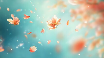 Canvas Print - Flower petals drifting gracefully against a soft pastel spring background.