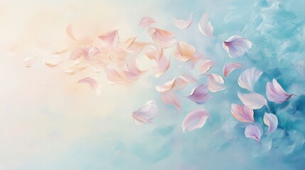 Canvas Print - Flower petals drifting gracefully against a soft pastel spring background.