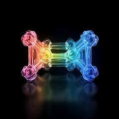 Poster - Molecular Structure Complex Connection Abstract Colorful Design on Dark Background with Reflections