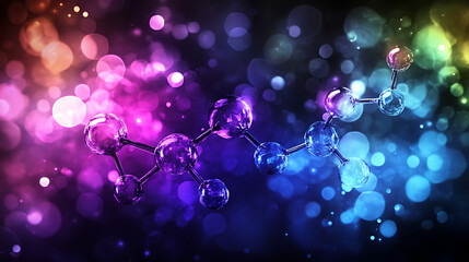 Poster - Molecular Structure Illustration with Abstract Bokeh Light Background for Science and Technology