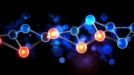 Poster - Molecular Structure Model with Blue and Red Spheres Scientific Abstraction 3D Render