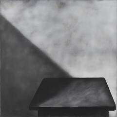 Poster - monochromatic table under shadowy light exploring contrast in a minimalist setting still life scene