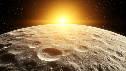 Poster - Moon Surface Rising Sun Universe Stars Craters Space Celestial Scene Cosmic Exploration Planetary