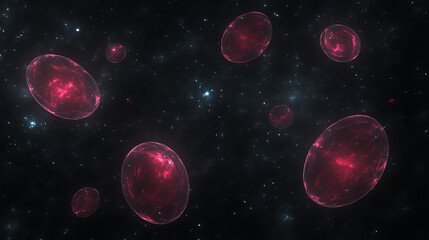 Poster - Multiverse Bubbles in Cosmic Space with Glowing Energy and Distant Galaxies Abstract Illustration