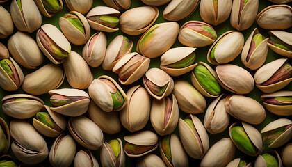 Fototapete - Background featuring pistachio texture, showcasing their smooth surface and pale green color. Ideal for healthy snacks, baking, or natural food concepts. Texture, background.