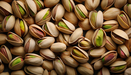 Fototapete - Background featuring pistachio texture, showcasing their smooth surface and pale green color. Ideal for healthy snacks, baking, or natural food concepts. Texture, background.