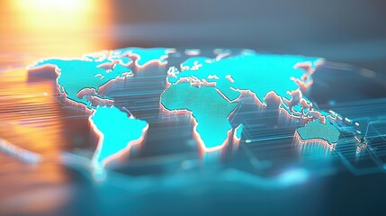 Poster - Plastic pollution concept. A glowing world map representation on a futuristic digital background.