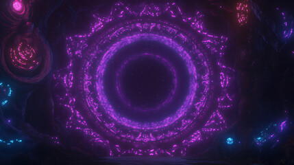 Poster - Mystical Purple Energy Circle in Dark Cave of Wonder
