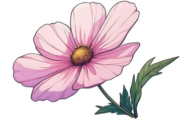 Poster - Pink cosmos flower illustration, floral design, art piece, for poster, card, or print