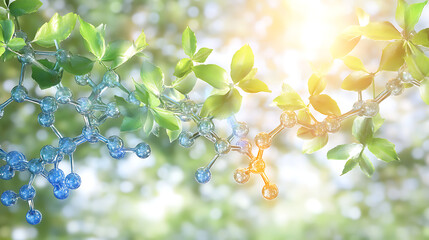 Poster - Nature Inspired Molecule Structure with Green Leaves and Transparent Scientific Elements