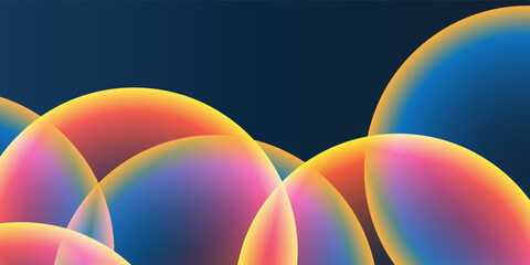 Poster - Abstract Background, Header or Banner Design with Large Red, Orange, Yellow and Blue Overlaying Globes, Bubbles Pattern - Multi Purpose Creative Wide Scale Template for Web in Editable Vector Format