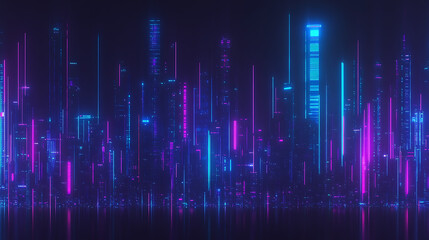 Poster - Neon Cityscape Futuristic Cyberpunk Skyline Digital Metropolis Glow with Vibrant Lights and Reflections
