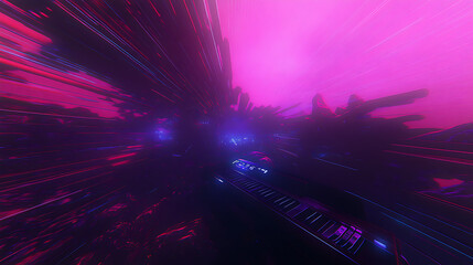 Poster - Neon Cityscape Tunnel Abstract Rendering with a Dramatic Pink and Purple Color Scheme Artwork