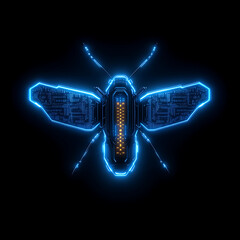 Poster - Neon Cybernetic Moth Insect Glowing With Blue Circuitry On Dark Backdrop Technology And Innovation