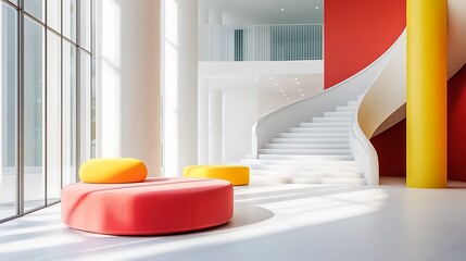Poster - Modern Lobby with Colorful Accents, Sunny Interior, Relaxing Space
