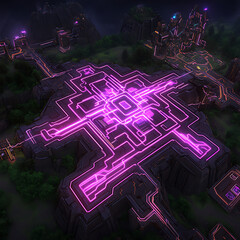 Poster - neon grid cityscape high tech landscape cyberpunk futuristic urban complex modern digital age