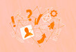© Westend61 - Illustration with communication and social media design icons on an orange background