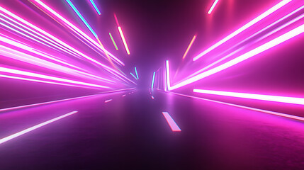 Poster - neon light streaks creating futuristic road illusion with high speed perspective and motion