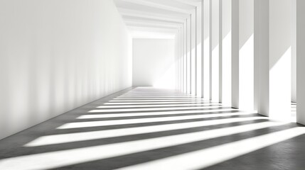 Poster - Sunny hall, with long corridor, architectural shadows, for advertising, art, or home design inspiration