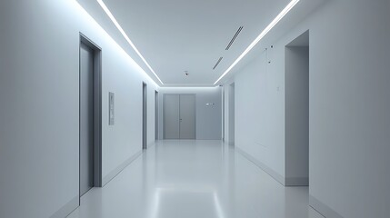 Aufkleber - Empty modern hallway with doors and lighting. Interior design. Stock photo