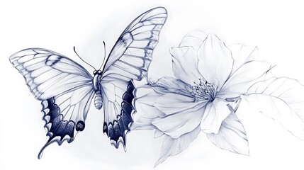 Poster - Butterfly & flower illustration. Floral art for beauty concepts, nature designs & decoration
