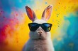 © NAIMAH - Cool bunny sunglasses colorful background Easter