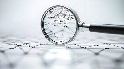 Fototapete - Network under magnifying glass. Analysis of connections, research, and business intelligence concept
