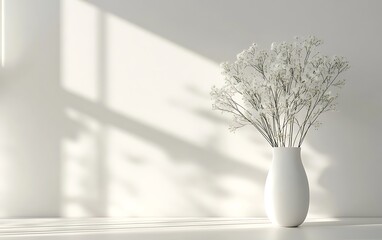 Aufkleber - Flowers in vase with shadows, serene minimal interior. Use for home decor ads, blogs