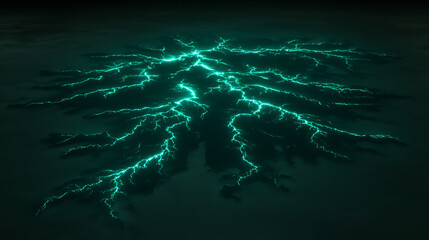 Wall Mural - networked teal lightning branching across dark landscape energy and power illustration