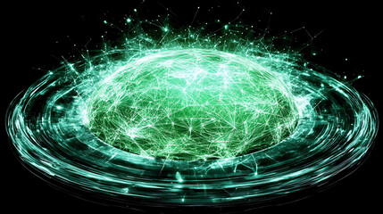 Poster - Networked Planet Green Glowing Technology Sphere Data Transfer Digital Communication Innovation