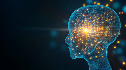 Poster - neural network connectivity represented in human head silhouette concept of artificial intelligence