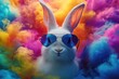 © NAIMAH - Cool bunny in colorful smoke, spring celebration