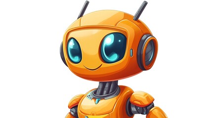 Poster - Cute orange robot illustration on a white background for technology and animation projects