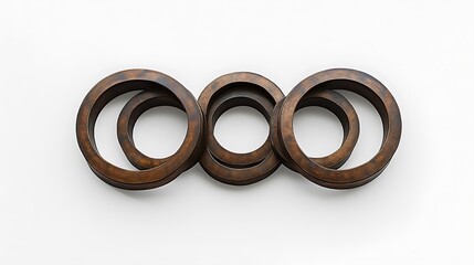 Aufkleber - Wooden circles linked together on a white surface for decorative purposes