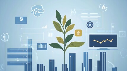Poster - Plant growing, reaching graph background. Depicts growth, innovation. Possible business use