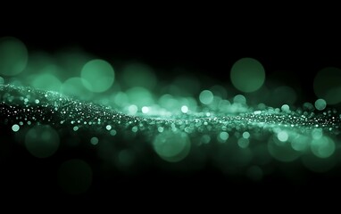 Fototapete - Abstract teal wave of glitter particles on dark background for wallpaper or digital design