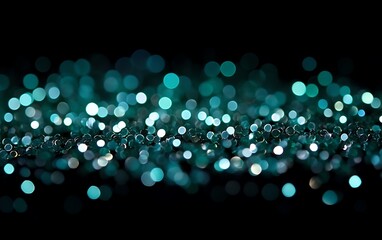 Poster - Sparkling teal beads adorn a dark surface, creating a magical, glittery texture for backdrops