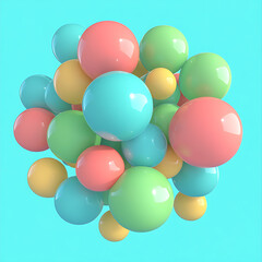 Poster - Pastel Spheres Harmony A Colorful and Playful Composition with Dynamic Arrangement of Shiny Balls