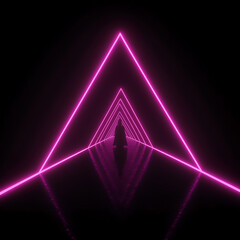 Poster - Person Walking in Neon Triangle Tunnel an Evocative Journey into the Light of the Future World