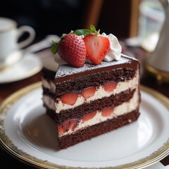 Wall Mural - Chocolate Strawberry Cake with Cream Filling